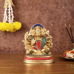 Superfine Brass Panchmukhi Hanuman Murti 6.50" Tall | Exquisite Stonework | 2 kg Divine Grace & Artistic Mastery | 5.25" Width, 4" Depth | Sacred Blessing